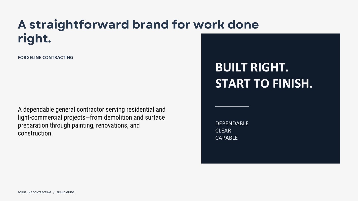 Forgeline Contracting brand guide page 2