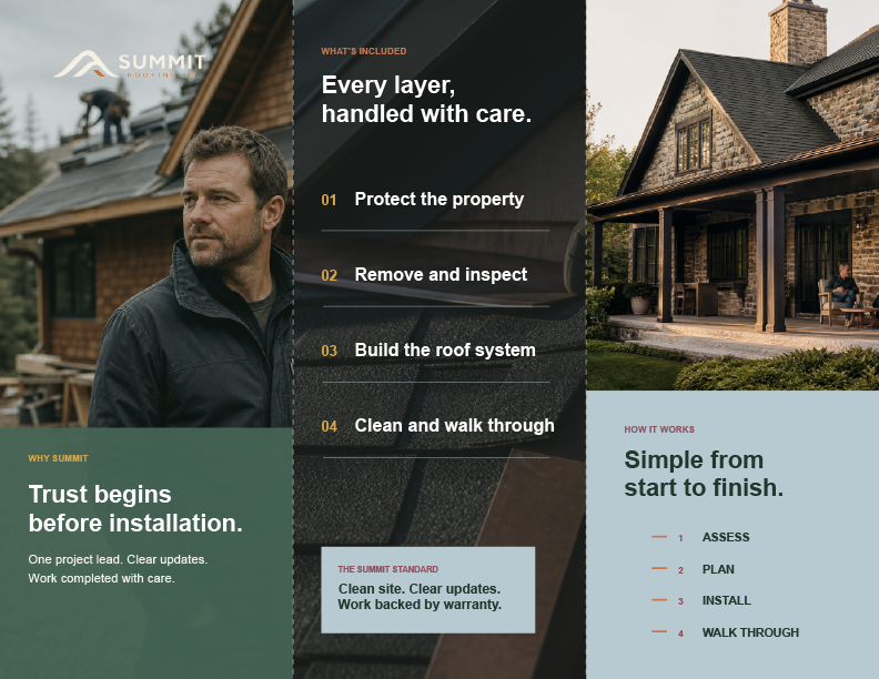 Summit Roofing trifold brochure first page