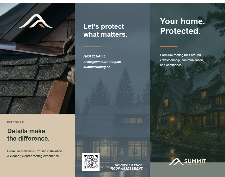 Summit Roofing trifold brochure second page
